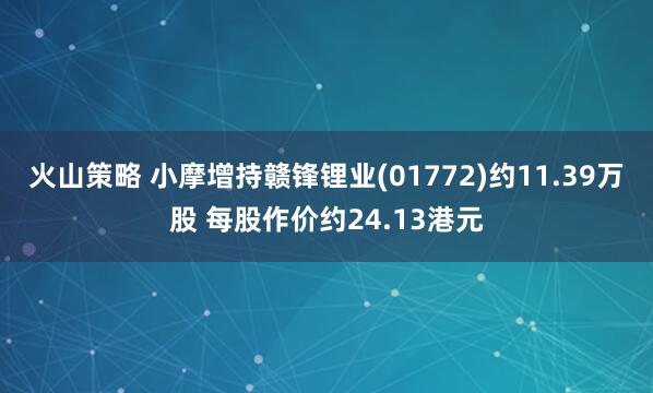 火山策略 小摩增持赣锋锂业(01772)约11.39万股 每股作价约24.13港元